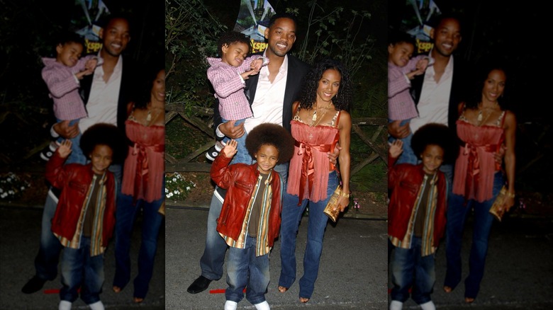 Will Smith and Jada Pinkett-Smith with their kids at the "Shark Tale" premeire in 2004.