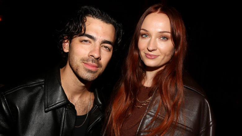 Joe Jonas and Sophie Turner in leather jackets 