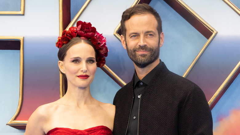 Benjamin Millepied with Natalie Portman wearing red