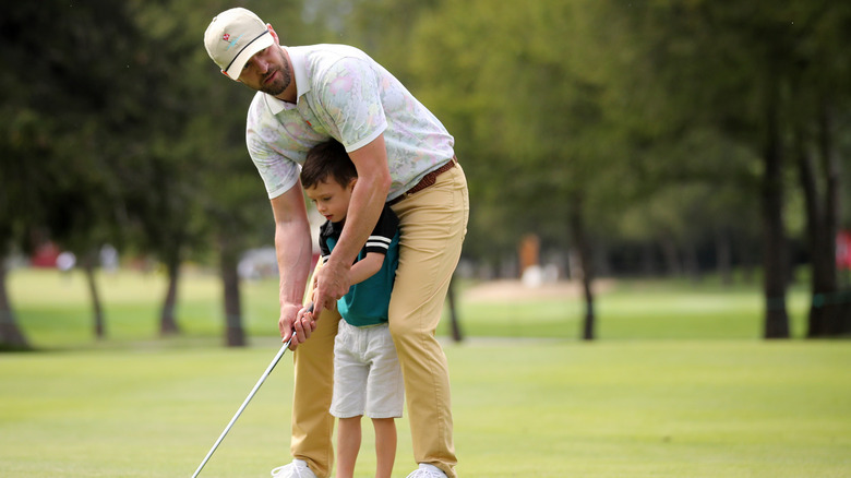 Justin Timberlake golfing with son