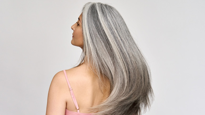 A woman with gray hair
