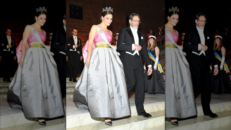 Crown Princess Victoria descending a staircase at the Nobel Prize Award ceremony