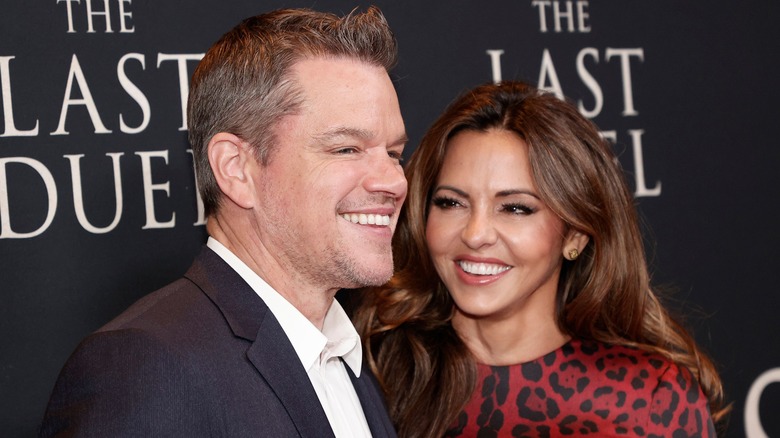 Matt Damon and Luciana Baroso at "The Last Duel" premiere