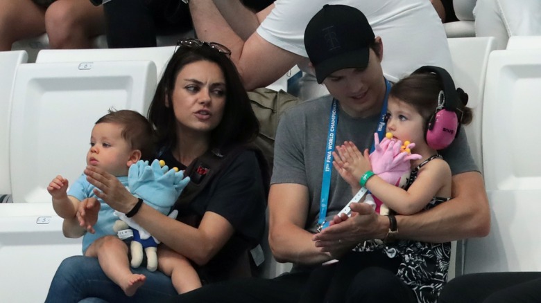 Ashton Kutcher and Mila Kunis with kids Wyatt and Dimitri