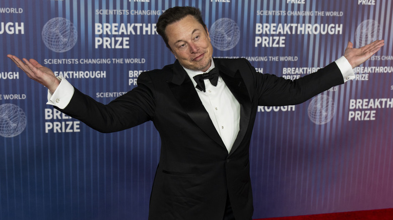 Elon Musk with outspread arms