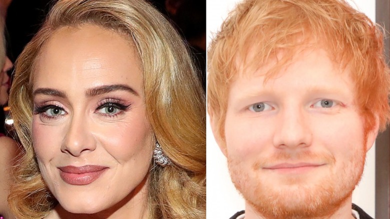 Close-ups of Adele and Ed Sheeran