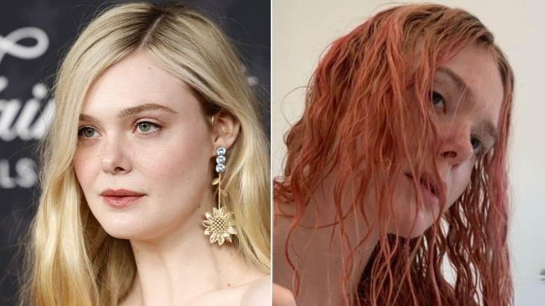 Elle Fanning in blond hair and pink hair