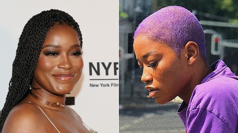 Keke Palmer in black braids and a purple buzz cut