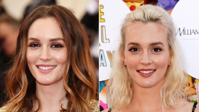 Leighton as a brunetter and as a platinum blond