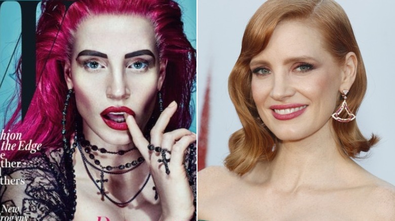 Jessica Chastain's W Magazine cover & Chastain smiling