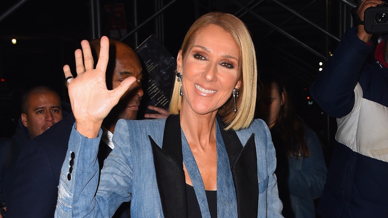 Celine Dion waving at cameras 