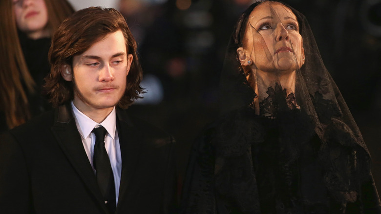 Celine and René-Charles Angélil at René Angélil's funeral