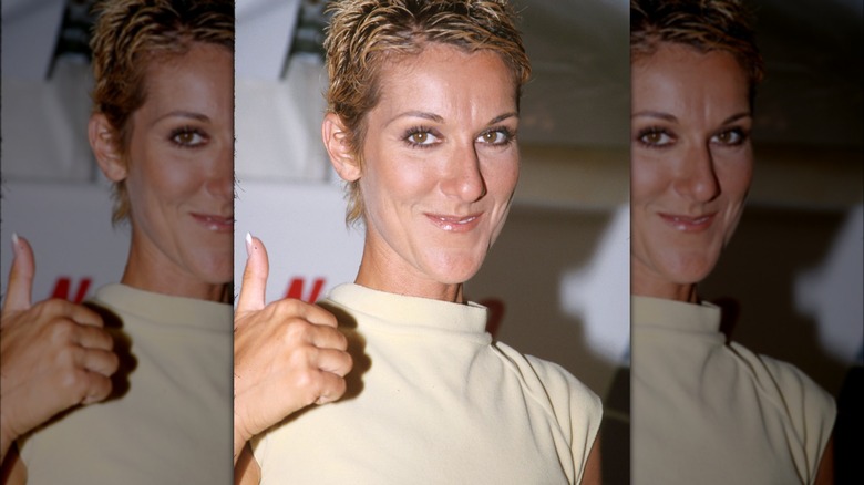 Celine Dion giving the camera a thumbs-up