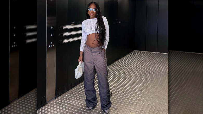 woman posing in elevator