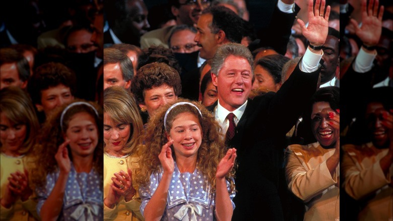 Chelsea Clinton with parents Bill and Hillary Clinton in 1992