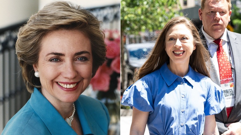 side by side of Hillary and Chelsea Clinton smiling