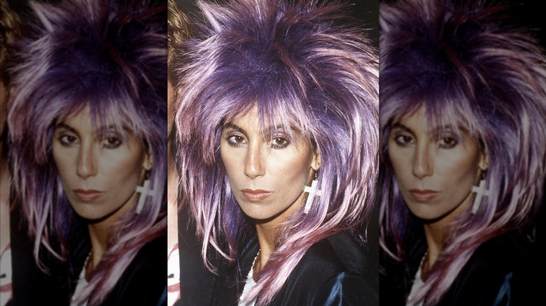 Cher rocking purple mullet