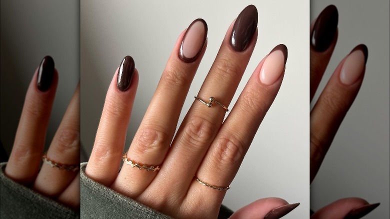 Almond shaped chocolate nails manicure