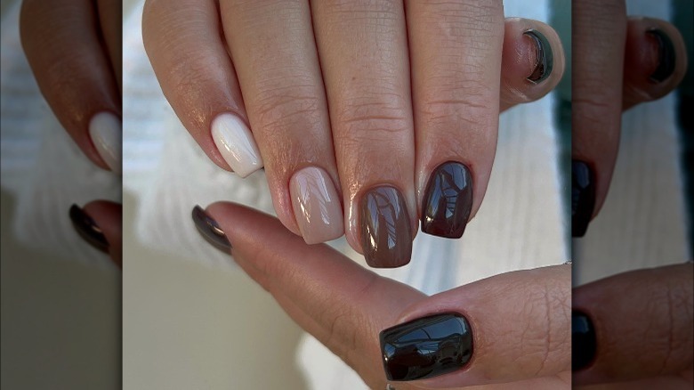 Varying chocolate shades manicure look