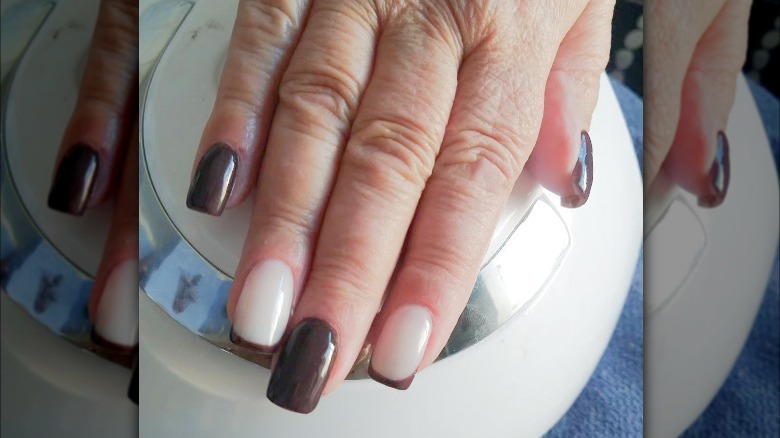 Dark brown and cream nails with brown tips