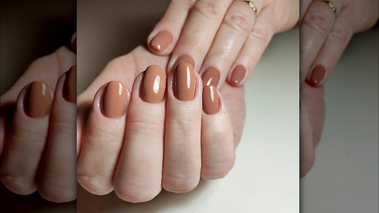 Nails with caramel colored polish