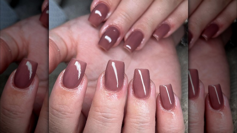 Chocolate milk nails with deep brown polish