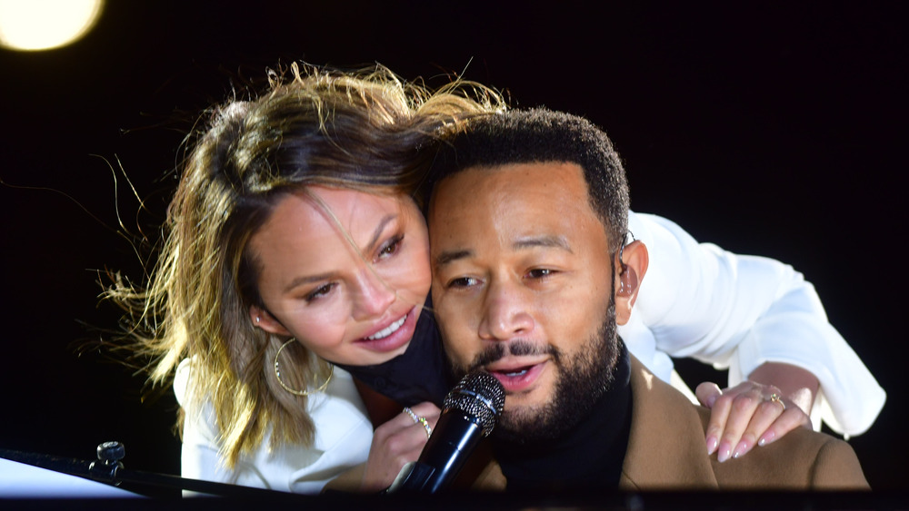 Chrissy Teigen and John Legend during Kamala Harris rally