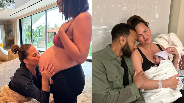 Chrissy Teigen with surrogate; Chrissy, John Legend and baby Wren