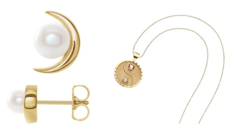 Gold moon earrings and pendant necklace