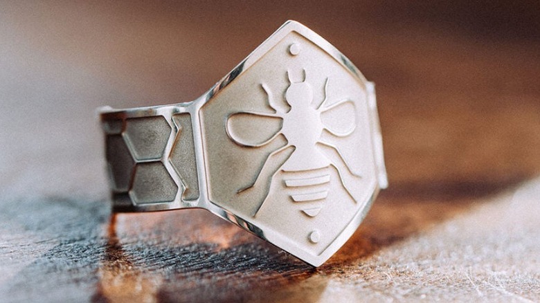 Bee themed sterling silver ring