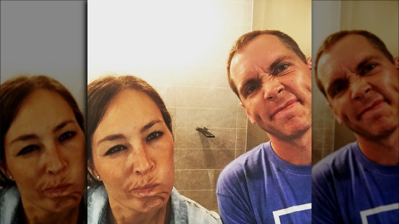 Clint Harp and Joanna Gaines goofing off