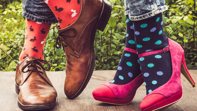 Feet in colorful socks and shoes