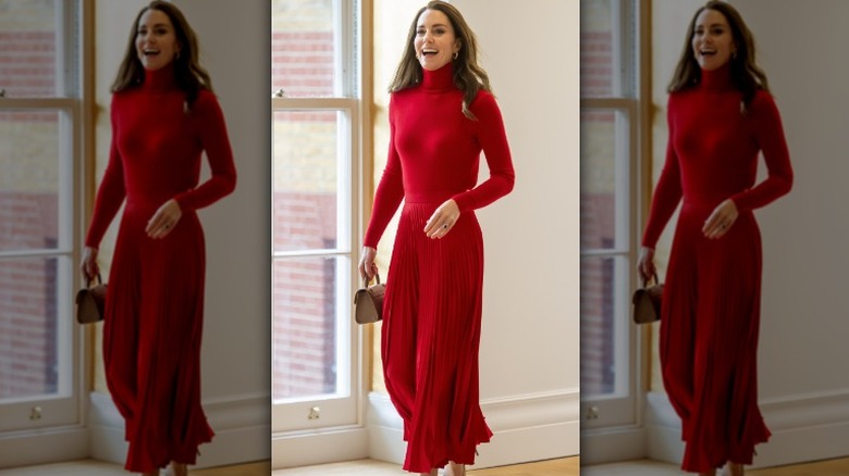 Kate Middleton walking in red dress