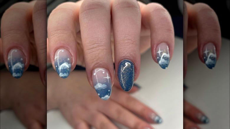 galaxy/cloud nails