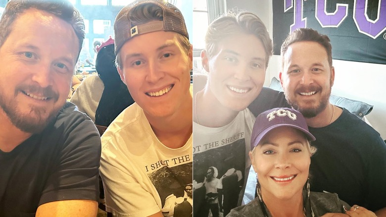 Cole Hauser and Ryland Hauser smiling/Cole Hauser and his parents smiling in his TCU dorm room