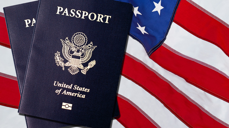 US passports with flag