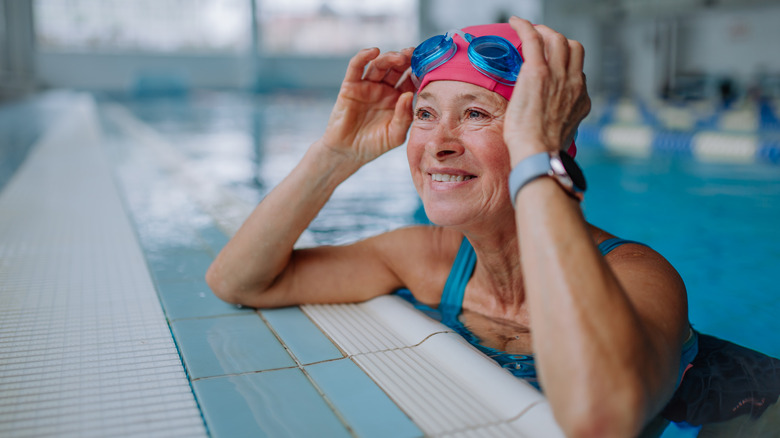 Woman wearing swim cap