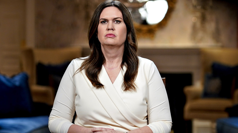 Sarah Huckabee Sanders looking serious