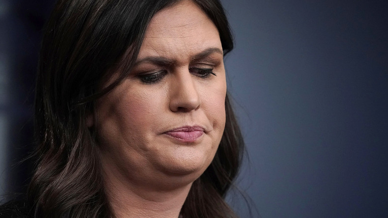 Sarah Huckabee Sanders pursing her lips