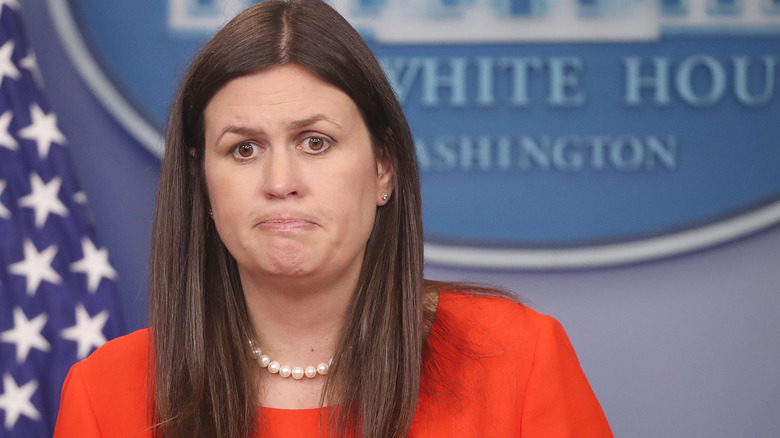 Sarah Huckabee Sanders pursing her lips