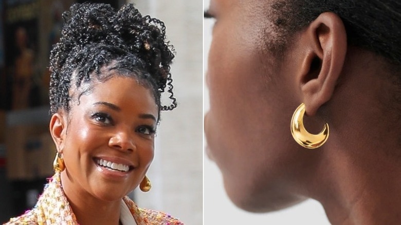 Gabrielle Union + model wearing earrings