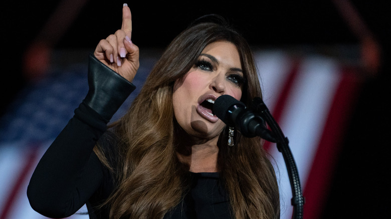 Kimberly Guilfoyle speaking at a rally event 