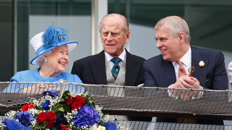 Prince Andrew with the Queen and Duke of Edinburgh