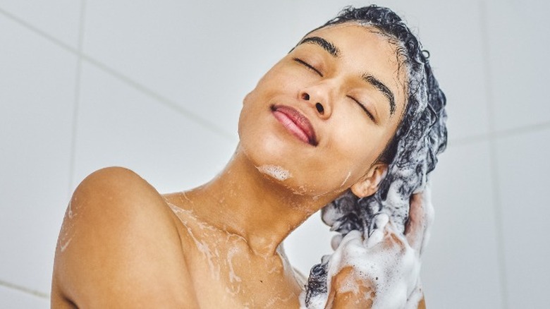 Woman washing her hair