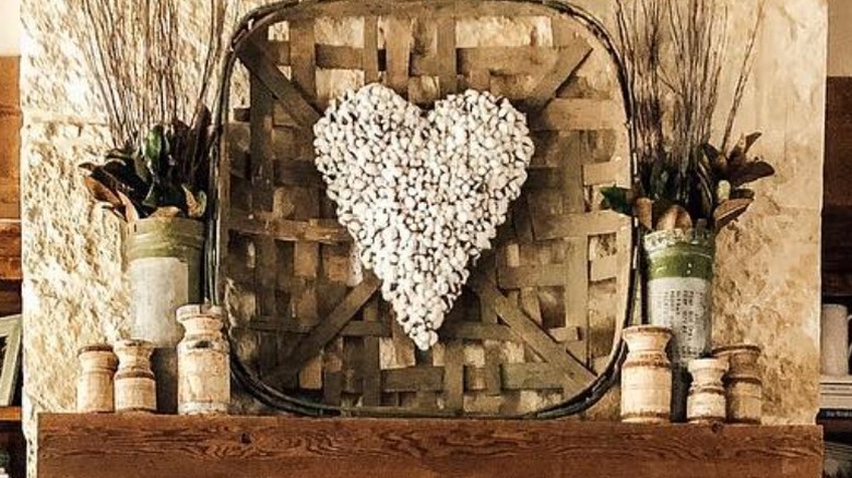 Hanging basket with heart decoration