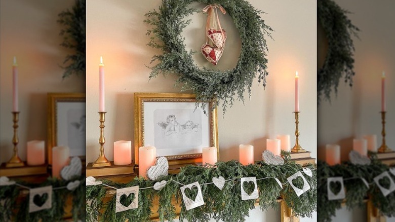 Fireplace mantel peach candles