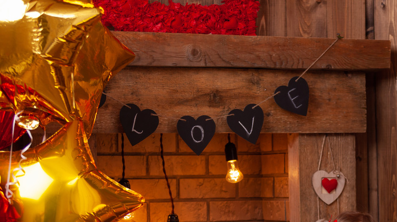 wood fireplace LOVE hearts