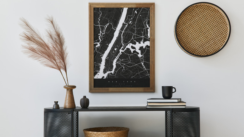 Black/white framed map on wall