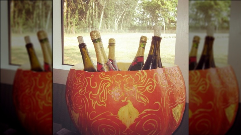 Pumpkin used as wine cooler