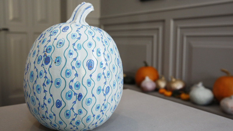 Pumpkin painted blue and white
